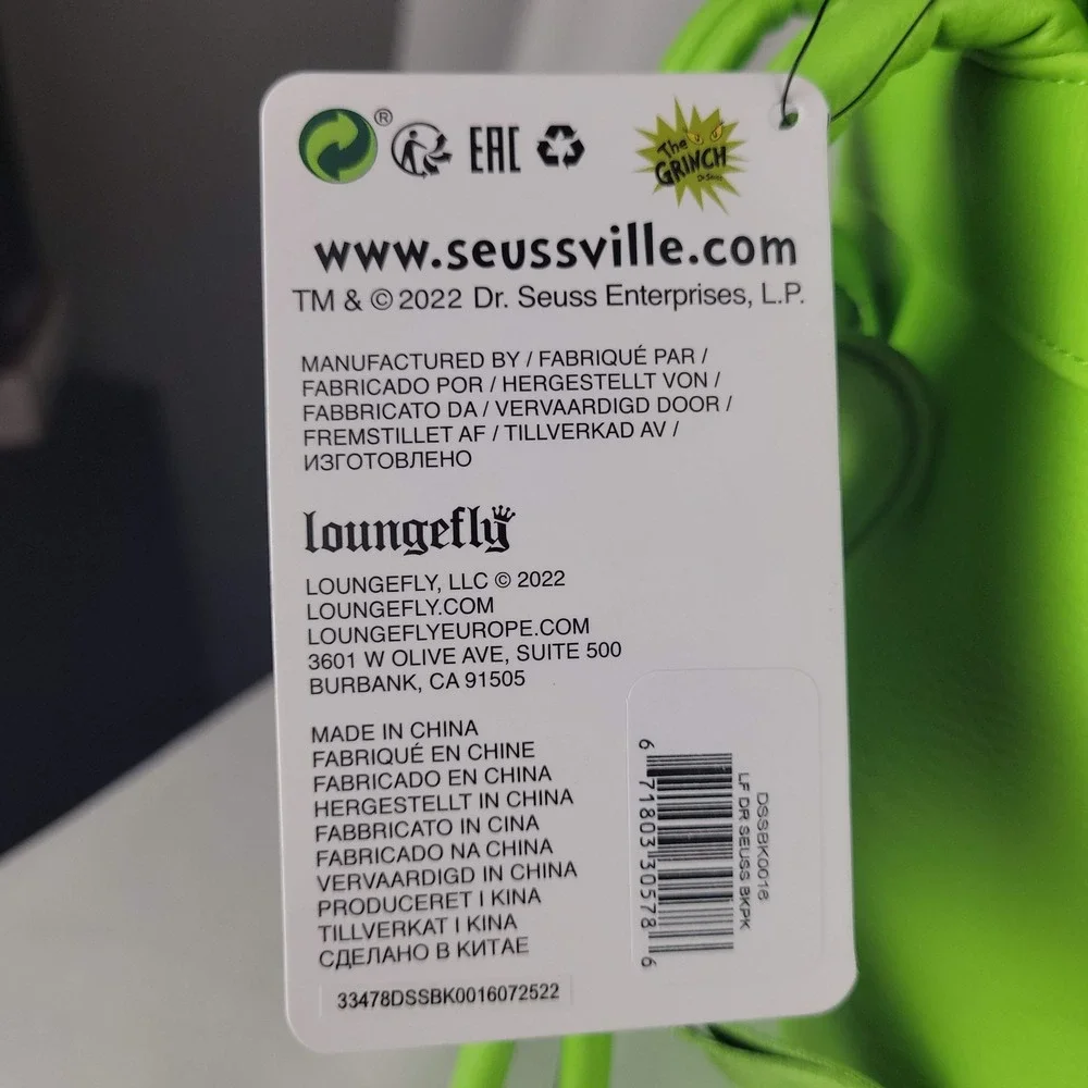 Loungefly Dr Seuss The Grinch Cosplay Mini Backpack Green  NWT